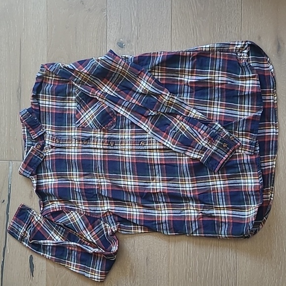Boston Traders Flannel Shirt Women's Large Blue/Red/Yellow Plaid Button Down Top - Picture 1 of 7